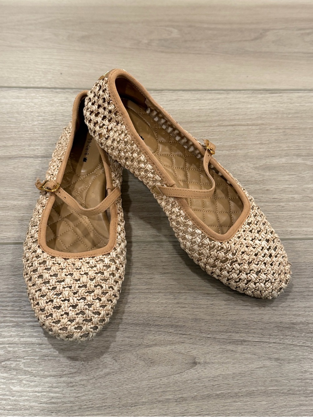 Birdies Hummingbird Mary Jane Ballet Flats Shoes tan open weave sz 7.5